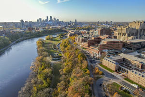 Aerial of the Minneapolis Campus, East bank. 