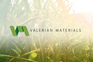 Valerian Materials logo with background. 