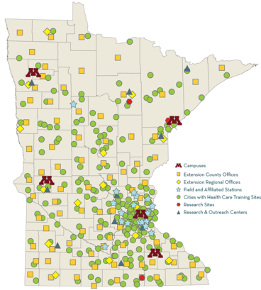 U of M Systemwide map showing outreach efforts. 